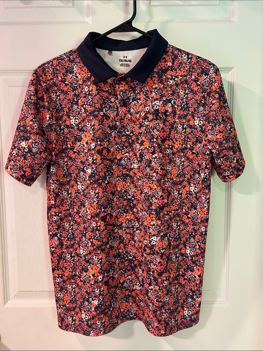 Under Armour Boys Navy Collar Polo with Coral & White Floral Print